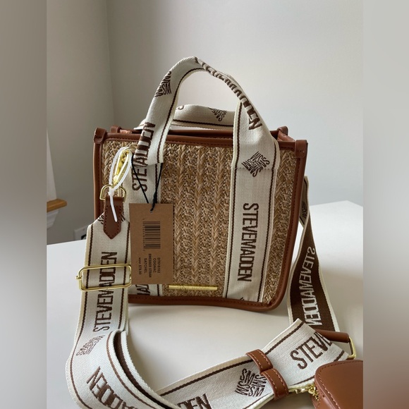 NWT STEVE MADDEN Straw Bwebber Satchel Bag in Cognac - Picture 2 of 8